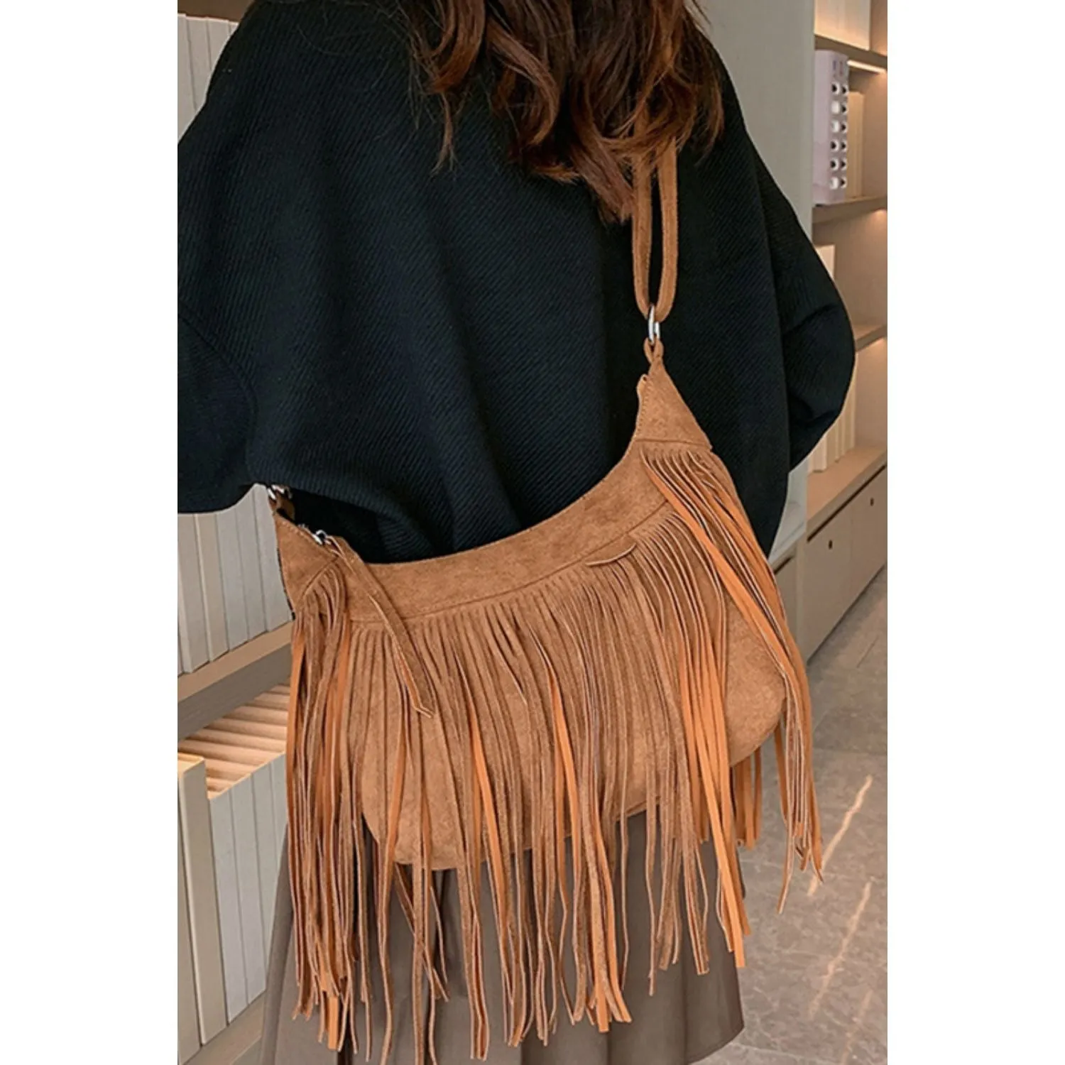 The Boho Vegan Suede Fringe Shoulder Bag