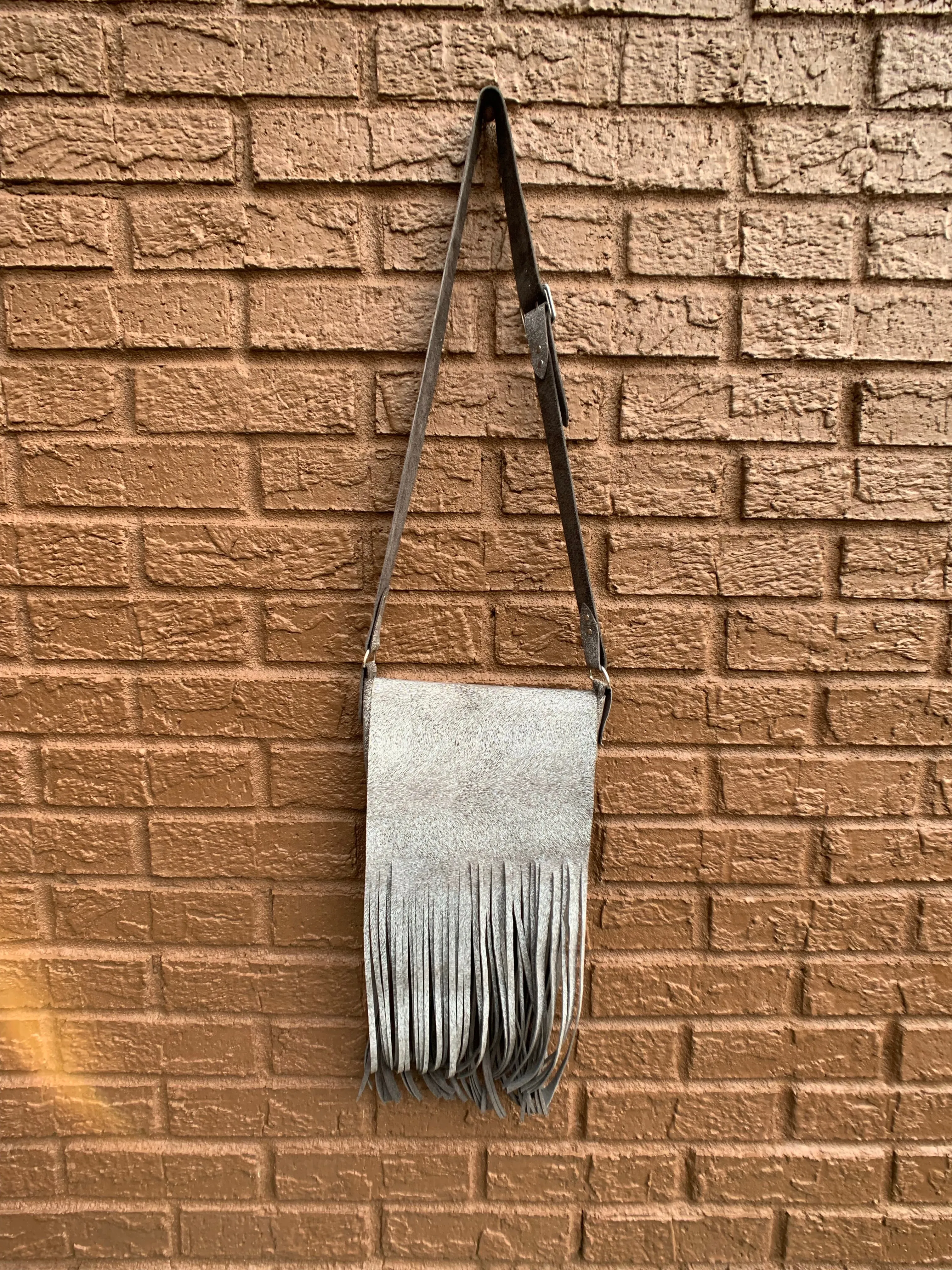 “The Gypsy” Crossbody Fringed Bag In Silver Pigskin