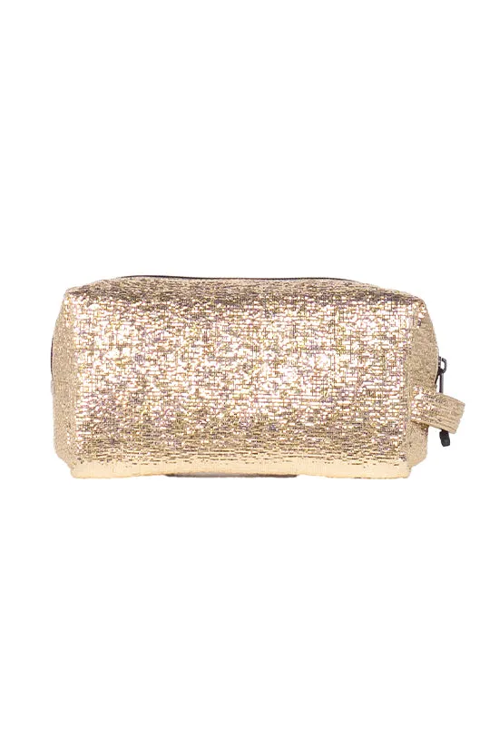 Tinsel in Gold Rebel Makeup Bag with Black Zipper