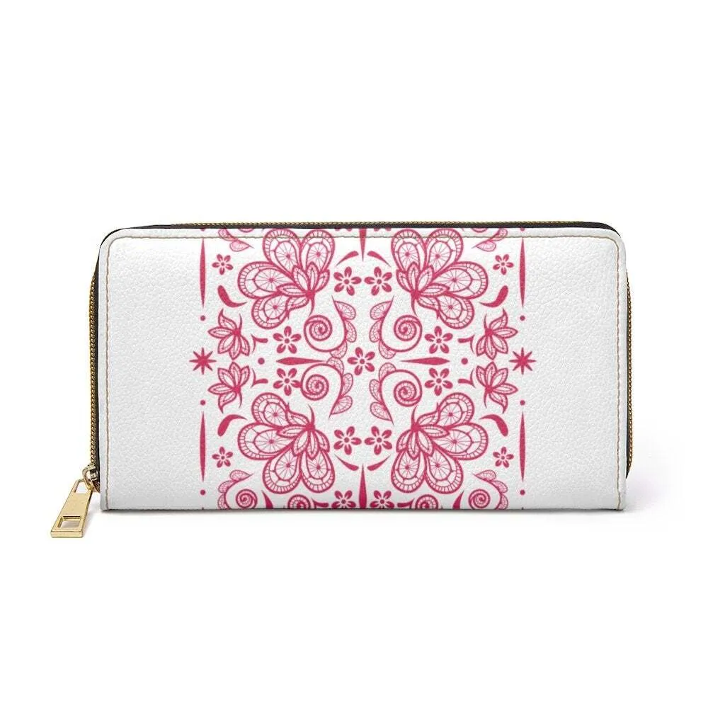 Uniquely You Womens Wallet - Zip Purse / White & Red Floral