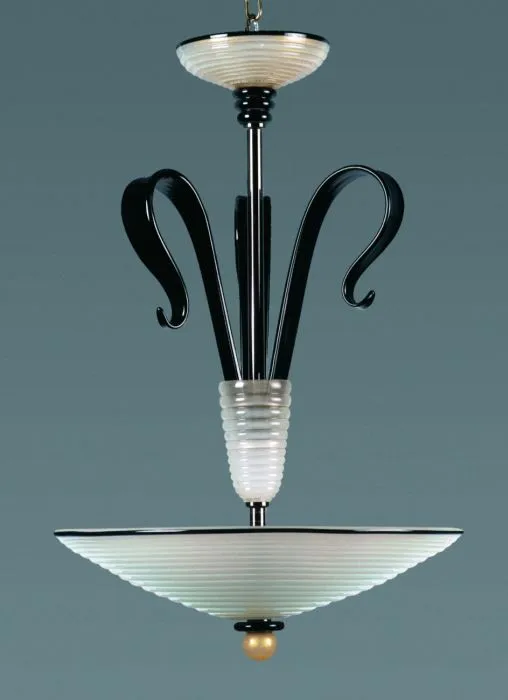 White Black & Gold Murano Glass Art Deco Pendant Light