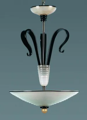 White Black & Gold Murano Glass Art Deco Pendant Light