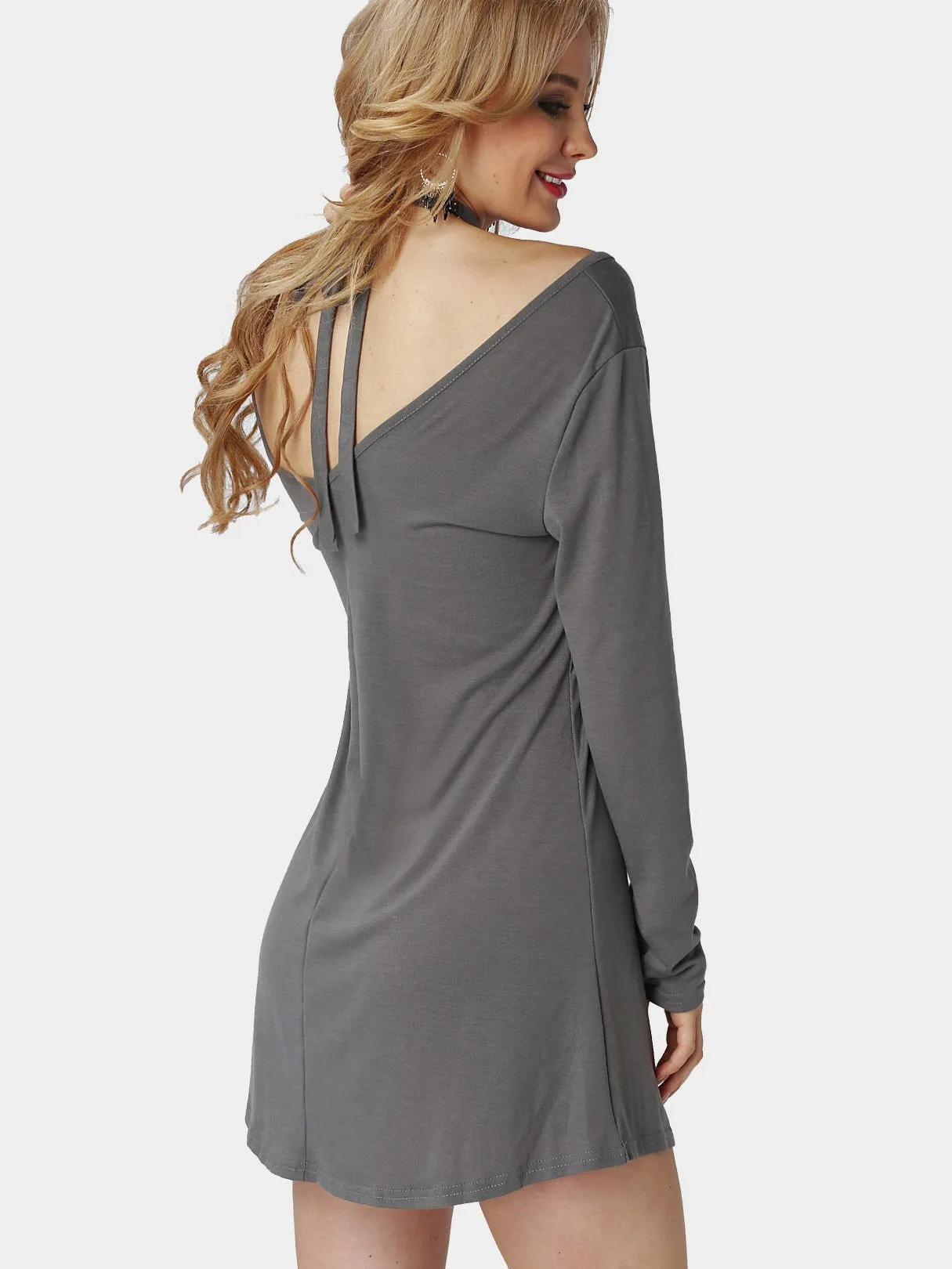 Wholesale Grey Long Sleeve Cut Out Mini Dress