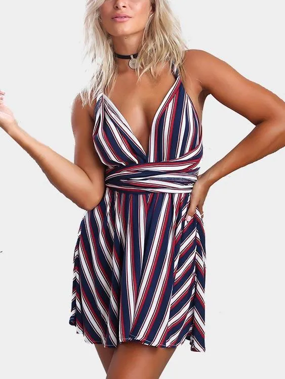 Wholesale Sleeveless Stripe Backless Mini Dress