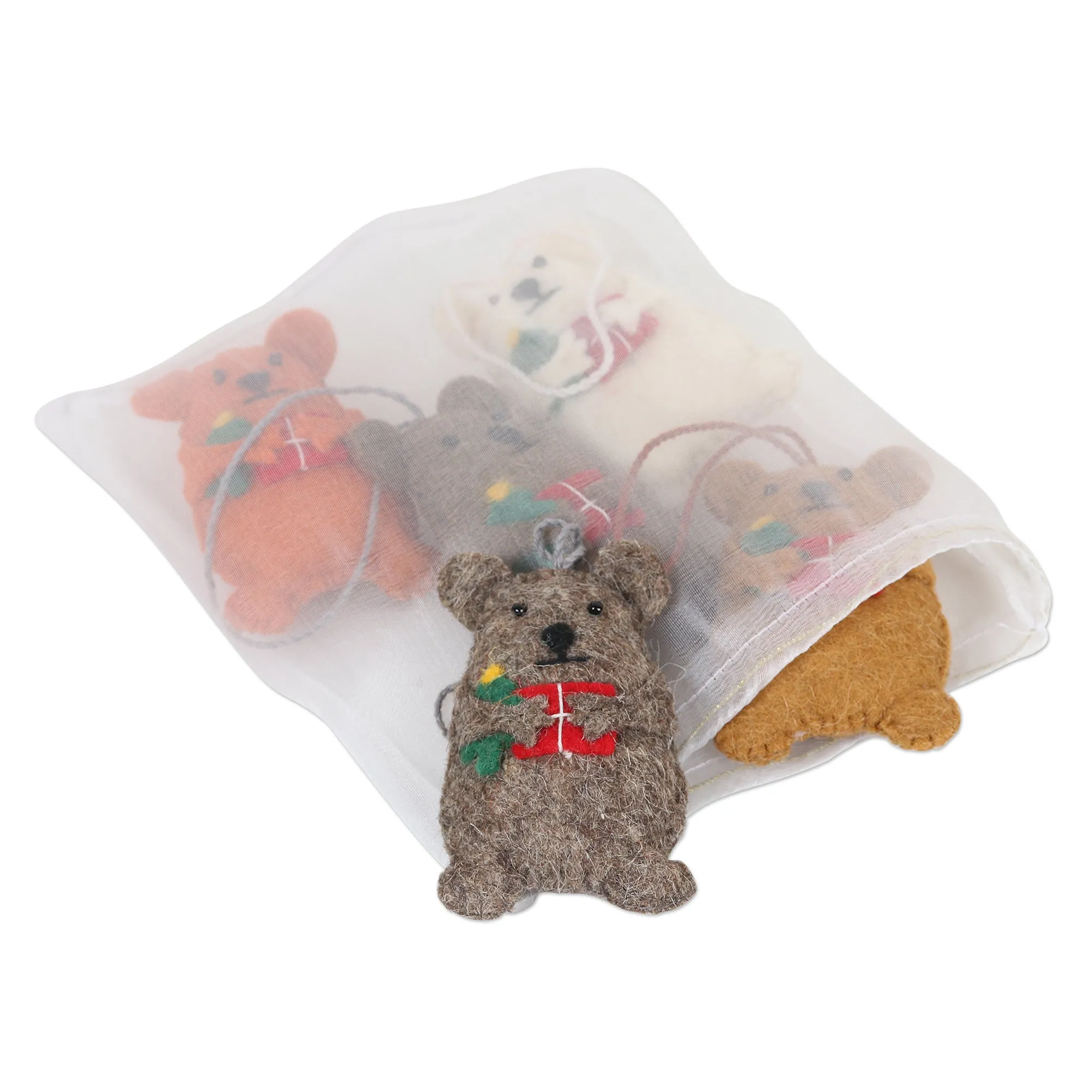 Wool Felt Bear Ornaments (Set of 5) - Bearing Gifts | NOVICA