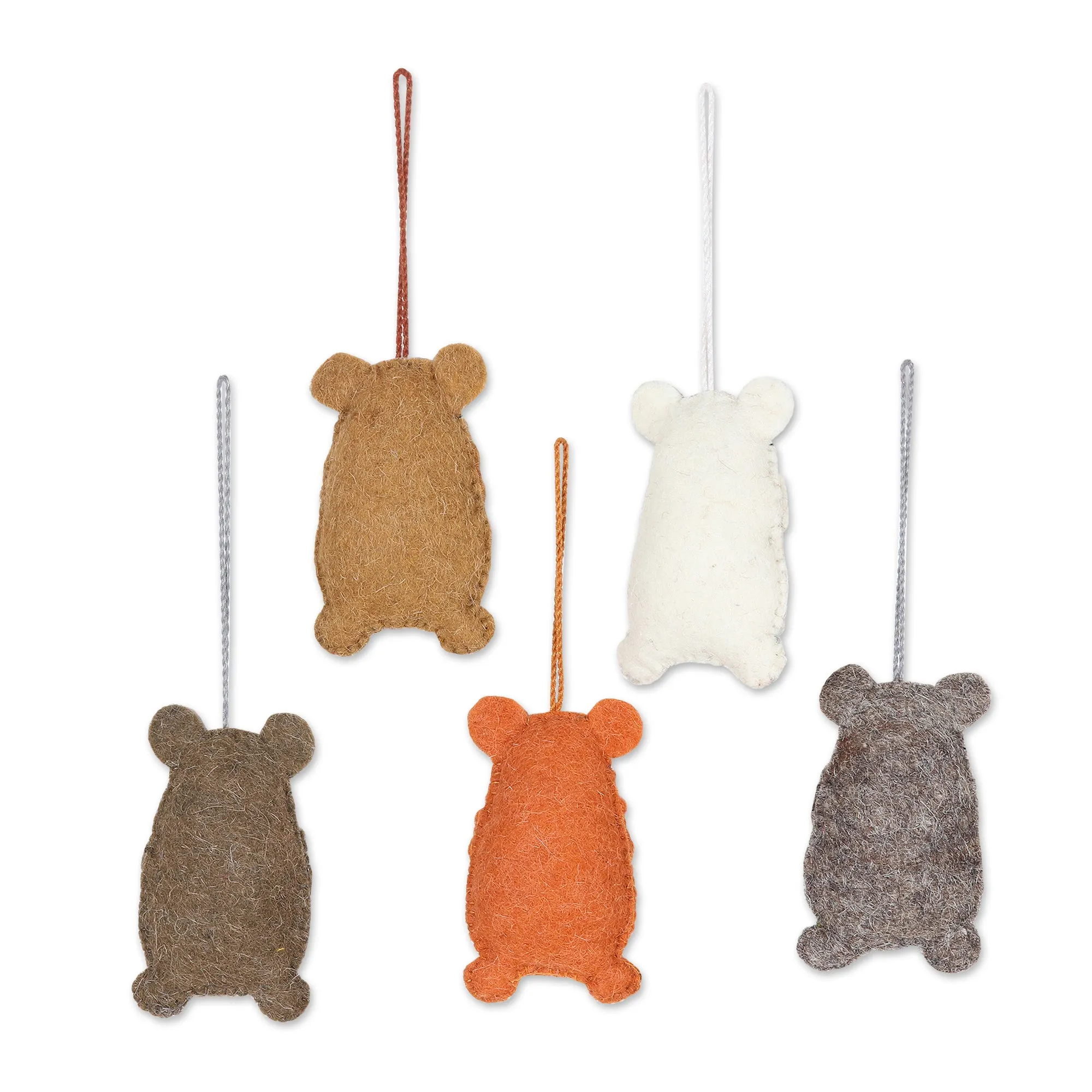 Wool Felt Bear Ornaments (Set of 5) - Bearing Gifts | NOVICA