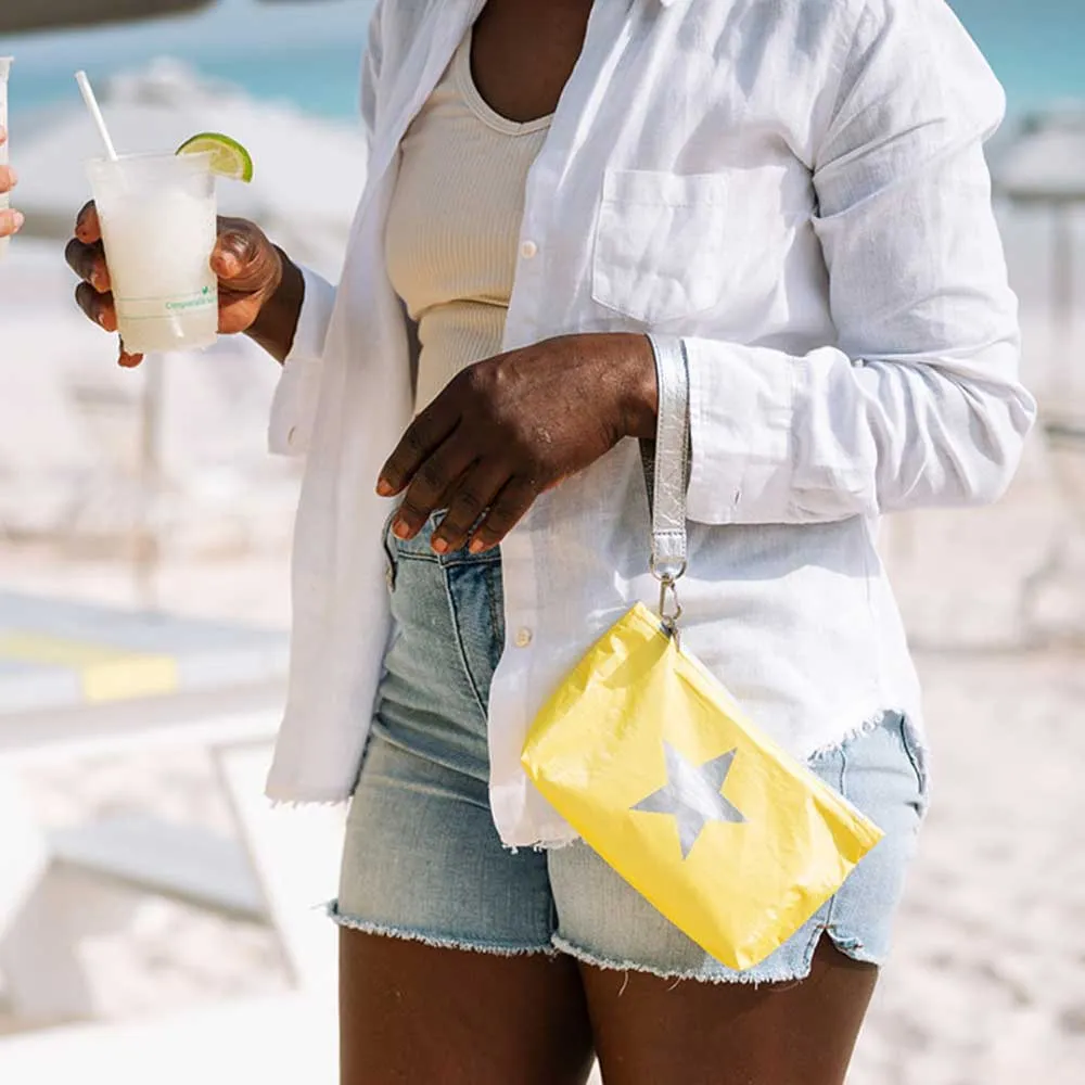 Zip Wristlet in Lemon Yellow with Silver Star